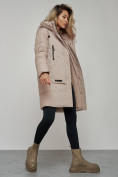 Оптом Зимняя женская куртка молодежная с капюшоном коричневого цвета 589006K в Екатеринбурге, фото 22