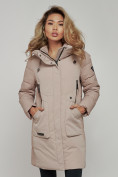 Оптом Зимняя женская куртка молодежная с капюшоном коричневого цвета 589006K в Казани, фото 23