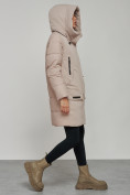 Оптом Зимняя женская куртка молодежная с капюшоном коричневого цвета 589006K в Казани, фото 7