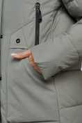 Оптом Зимняя женская куртка молодежная с капюшоном цвета хаки 589006Kh в Казани, фото 10