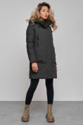 Оптом Зимняя женская куртка молодежная с капюшоном темно-серого цвета 589006TC в Казани, фото 2