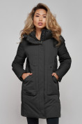 Оптом Зимняя женская куртка молодежная с капюшоном темно-серого цвета 589006TC в Казани, фото 3