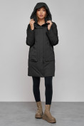 Оптом Зимняя женская куртка молодежная с капюшоном темно-серого цвета 589006TC в Казани, фото 5