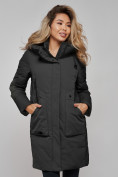 Оптом Зимняя женская куртка молодежная с капюшоном темно-серого цвета 589006TC в Казани, фото 6