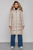 Оптом Пальто утепленное молодежное зимнее женское бежевого цвета 589098B в Омске