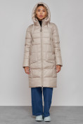 Оптом Пальто утепленное молодежное зимнее женское бежевого цвета 589098B в Самаре, фото 6