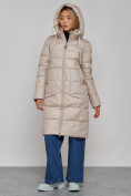 Оптом Пальто утепленное молодежное зимнее женское бежевого цвета 589098B в Омске, фото 10