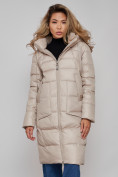 Оптом Пальто утепленное молодежное зимнее женское бежевого цвета 589098B в Перми, фото 12