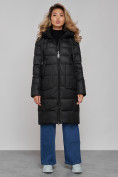 Оптом Пальто утепленное молодежное зимнее женское черного цвета 589098Ch в Челябинске