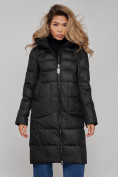 Оптом Пальто утепленное молодежное зимнее женское черного цвета 589098Ch в Тольятти, фото 10