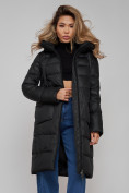 Оптом Пальто утепленное молодежное зимнее женское черного цвета 589098Ch в Тольятти, фото 18