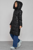 Оптом Пальто утепленное молодежное зимнее женское черного цвета 589098Ch в Перми, фото 7