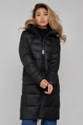 Оптом Пальто утепленное молодежное зимнее женское черного цвета 589098Ch в Челябинске, фото 8