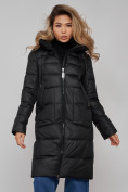 Оптом Пальто утепленное молодежное зимнее женское черного цвета 589098Ch в Перми, фото 9