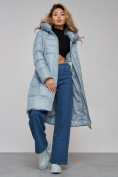 Оптом Пальто утепленное молодежное зимнее женское голубого цвета 589098Gl в Сочи, фото 16
