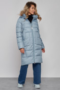 Оптом Пальто утепленное молодежное зимнее женское голубого цвета 589098Gl в Самаре, фото 2