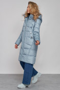 Оптом Пальто утепленное молодежное зимнее женское голубого цвета 589098Gl в Челябинске, фото 3