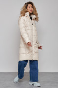 Оптом Пальто утепленное молодежное зимнее женское светло-бежевого цвета 589098SB, фото 2