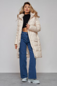 Оптом Пальто утепленное молодежное зимнее женское светло-бежевого цвета 589098SB, фото 20