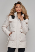Оптом Зимняя женская куртка модная с капюшоном бежевого цвета 589827B в Екатеринбурге, фото 7
