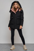 Оптом Зимняя женская куртка модная с капюшоном черного цвета 589827Ch в Казани, фото 5