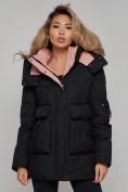 Оптом Зимняя женская куртка модная с капюшоном черного цвета 589827Ch в Казани, фото 8