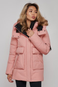 Оптом Зимняя женская куртка модная с капюшоном розового цвета 589827R в Екатеринбурге, фото 23