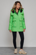 Оптом Зимняя женская куртка модная с капюшоном зеленого цвета 589827Z в Казани, фото 14
