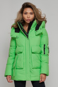 Оптом Зимняя женская куртка модная с капюшоном зеленого цвета 589827Z в Казани, фото 5