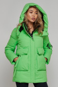 Оптом Зимняя женская куртка модная с капюшоном зеленого цвета 589827Z в Казани, фото 6