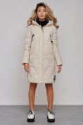 Оптом Пальто утепленное молодежное зимнее женское бежевого цвета 589899B в Новосибирске