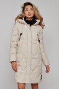 Оптом Пальто утепленное молодежное зимнее женское бежевого цвета 589899B, фото 9