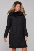 Оптом Пальто утепленное молодежное зимнее женское черного цвета 589899Ch в Самаре, фото 10