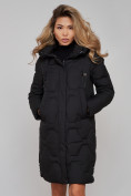 Оптом Пальто утепленное молодежное зимнее женское черного цвета 589899Ch в Перми, фото 20