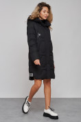 Оптом Пальто утепленное молодежное зимнее женское черного цвета 589899Ch в Перми, фото 3