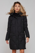 Оптом Пальто утепленное молодежное зимнее женское черного цвета 589899Ch в Перми, фото 5