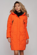 Оптом Пальто утепленное молодежное зимнее женское оранжевого цвета 589899O в Уфе, фото 10