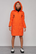 Оптом Пальто утепленное молодежное зимнее женское оранжевого цвета 589899O в Сочи, фото 4