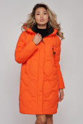 Оптом Пальто утепленное молодежное зимнее женское оранжевого цвета 589899O в Нижнем Новгороде, фото 9