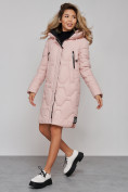 Оптом Пальто утепленное молодежное зимнее женское розового цвета 589899R в Екатеринбурге, фото 3