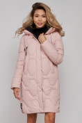 Оптом Пальто утепленное молодежное зимнее женское розового цвета 589899R в Самаре, фото 4