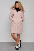 Оптом Пальто утепленное молодежное зимнее женское розового цвета 589899R в Новосибирске, фото 5
