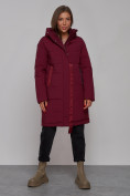 Оптом Пальто утепленное молодежное зимнее женское бордового цвета 59018Bo в Волгоградке