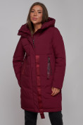Оптом Пальто утепленное молодежное зимнее женское бордового цвета 59018Bo, фото 11