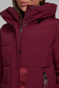 Оптом Пальто утепленное молодежное зимнее женское бордового цвета 59018Bo, фото 15