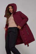 Оптом Пальто утепленное молодежное зимнее женское бордового цвета 59018Bo, фото 18