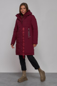 Оптом Пальто утепленное молодежное зимнее женское бордового цвета 59018Bo, фото 2