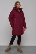 Оптом Пальто утепленное молодежное зимнее женское бордового цвета 59018Bo, фото 3