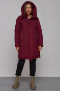 Оптом Пальто утепленное молодежное зимнее женское бордового цвета 59018Bo, фото 5