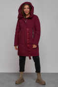 Оптом Пальто утепленное молодежное зимнее женское бордового цвета 59018Bo в Перми, фото 7
